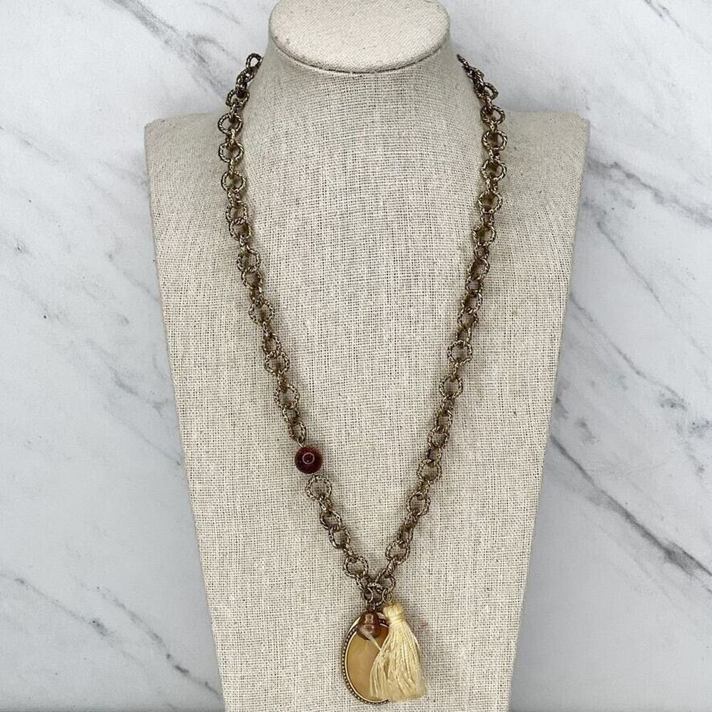 Chico's Gold Tone Tassel Pendant Chain Link Necklace